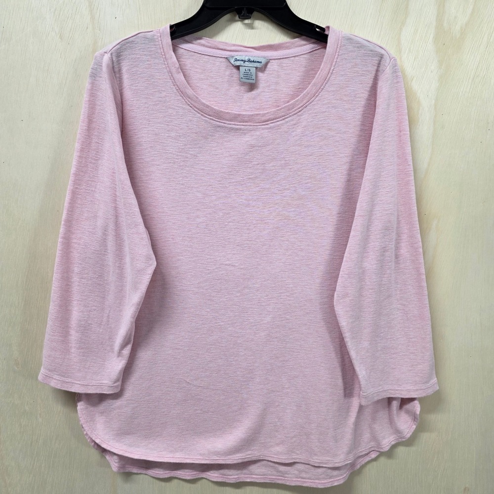 Tommy Bahama Womens Pink 100% Cotton Slub Knit 3/4 Sleeve Top Large